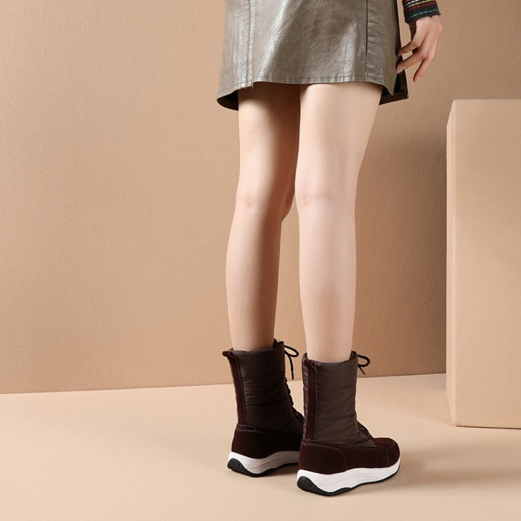 Woman Leather Platform Wedges Heels Down Short Snow Boots