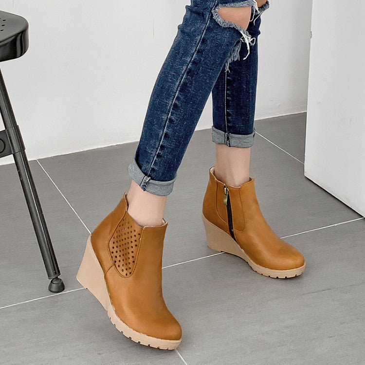 Women Platform Wedges Heel Short Boots