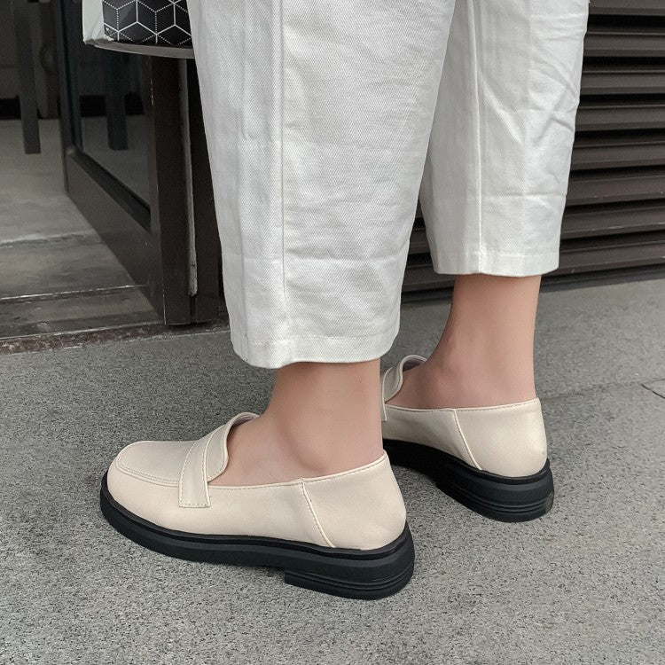 Women Solid Color Square Toe Shallow Slip on Platform Flats Shoes
