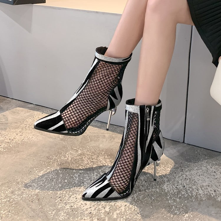 Woman Pointed Toe Hollow Out High Heels Short Boots