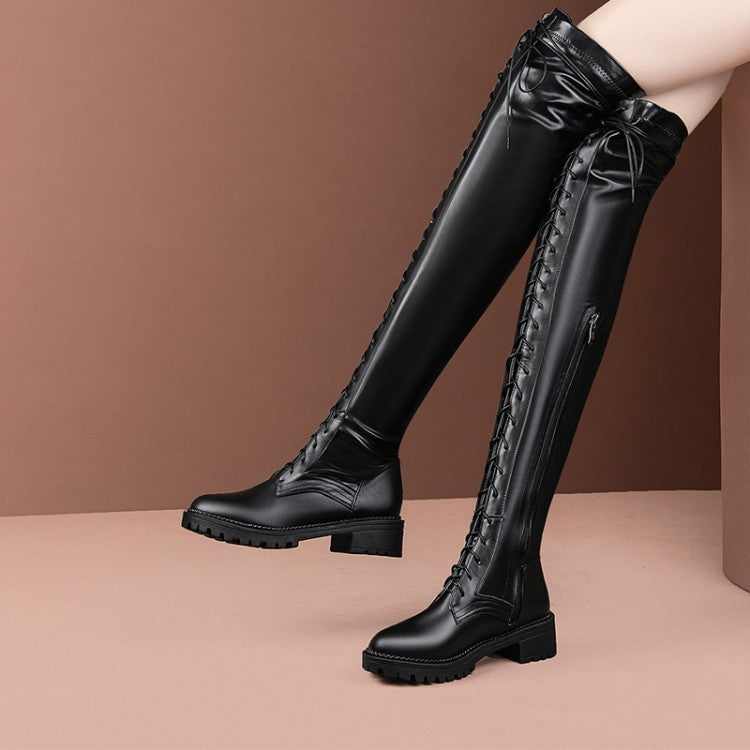 Woman Lace Up High Heel Knee High Boots
