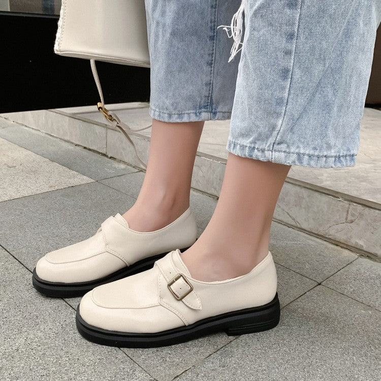 Women Solid Color Metal Buckle Slip on Flats Shoes