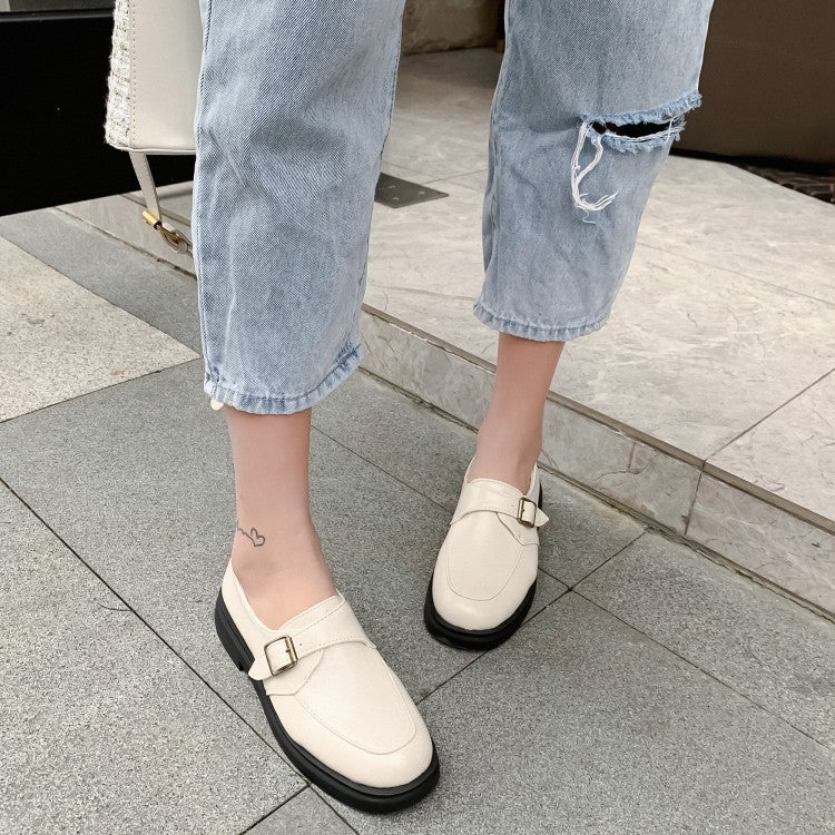 Women Solid Color Metal Buckle Slip on Flats Shoes