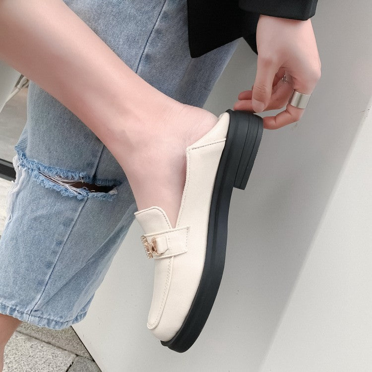 Women Solid Color Rhinestone Metal Decor Slip on Flats Shoes