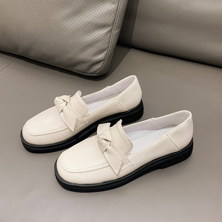 Women Solid Color Round Toe Knot Slip on Flats Shoes
