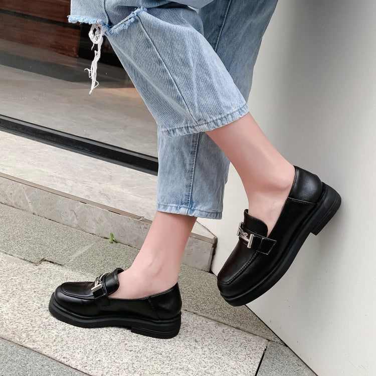 Women Solid Color Square Toe Metal Decor Slip on Flats Shoes