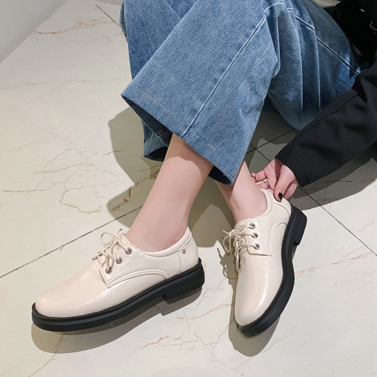 Women Solid Color Round Toe Lace Up on Flats Shoes