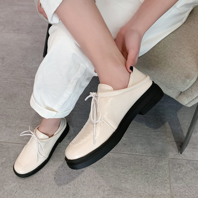 Women Solid Color Lace Up Stitching Slip on Flats Platform Shoes