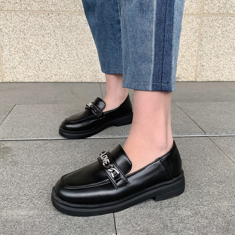 Women Solid Color Square Toe Rhinestone Metal Decor Slip on Flats Shoes