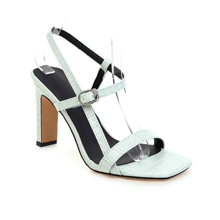 Women Solid Color Square Toe Hollow Out Stiletto High Heel Sandals