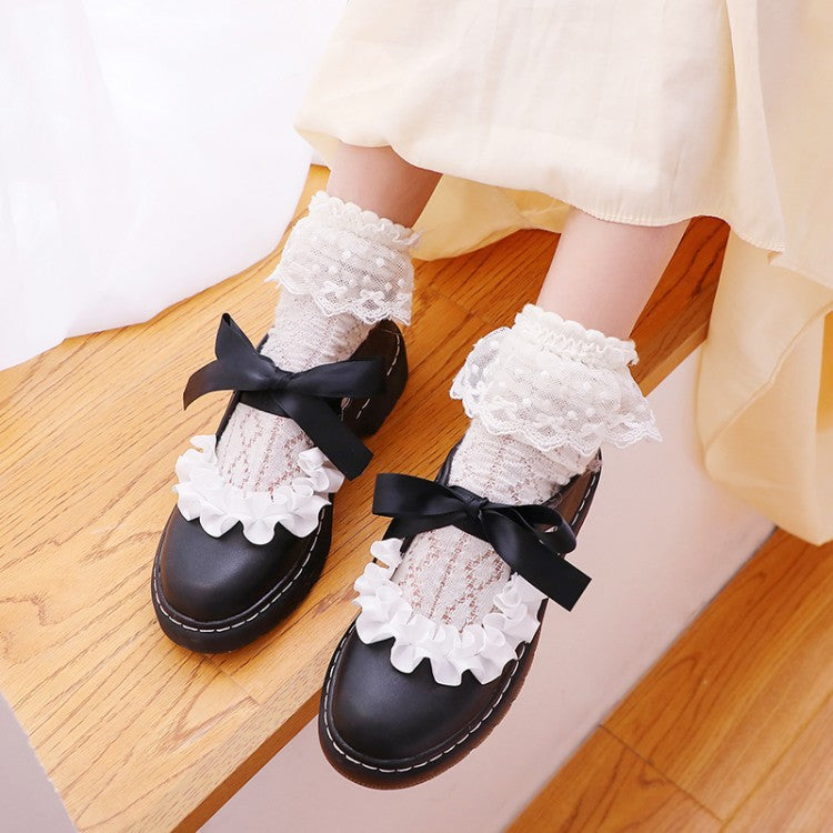 Women Knot Lace Mary Jane Flats Shoes