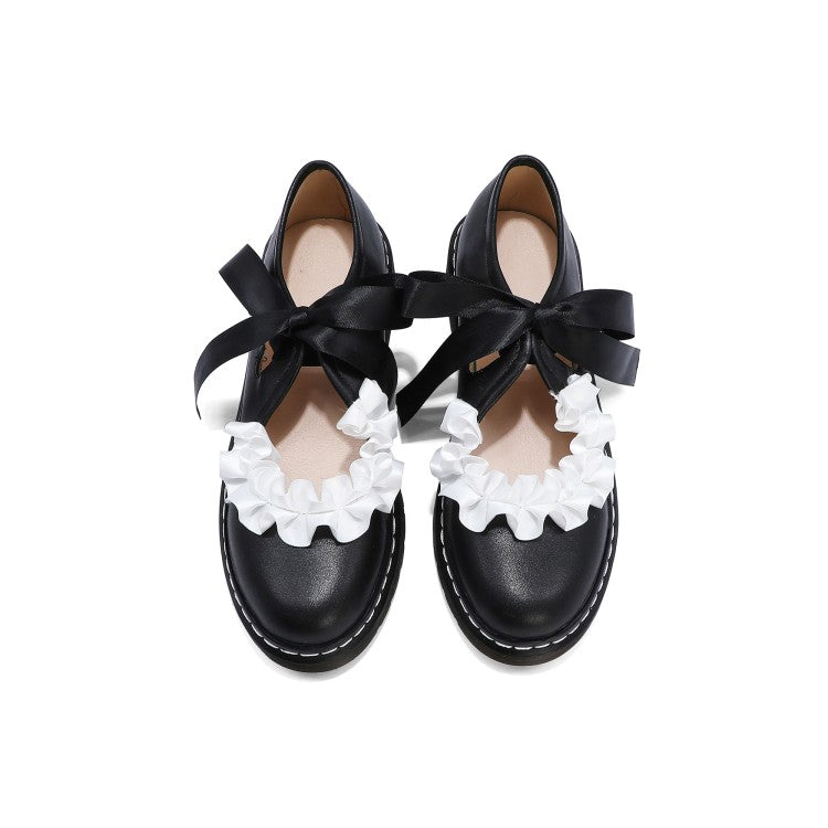 Women Knot Lace Mary Jane Flats Shoes