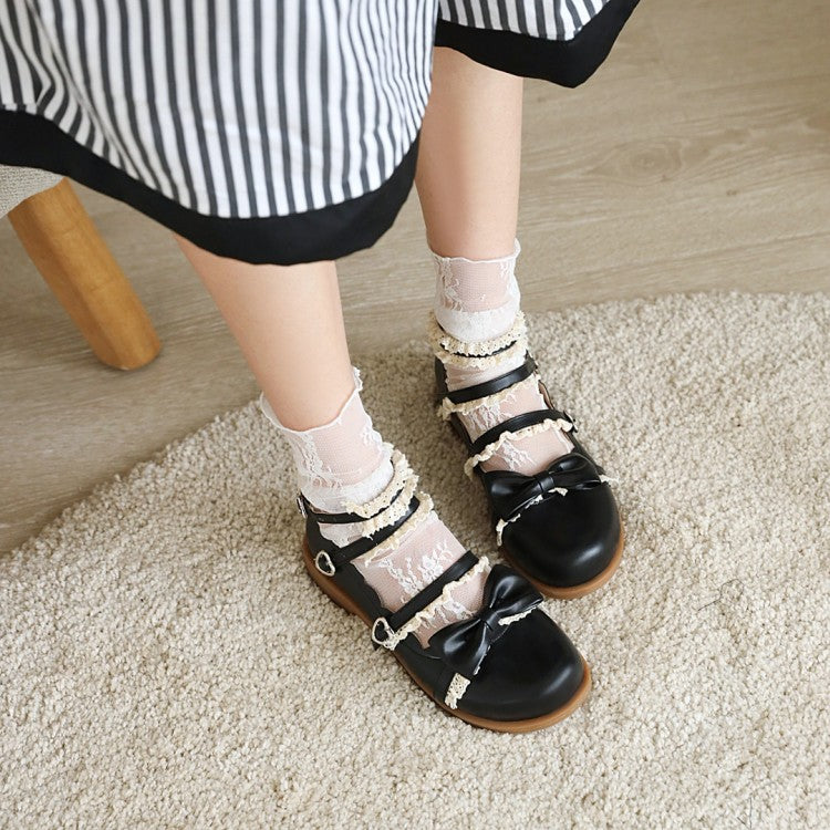 Woman Bowtie Straps Flats Mary Jane Shoes