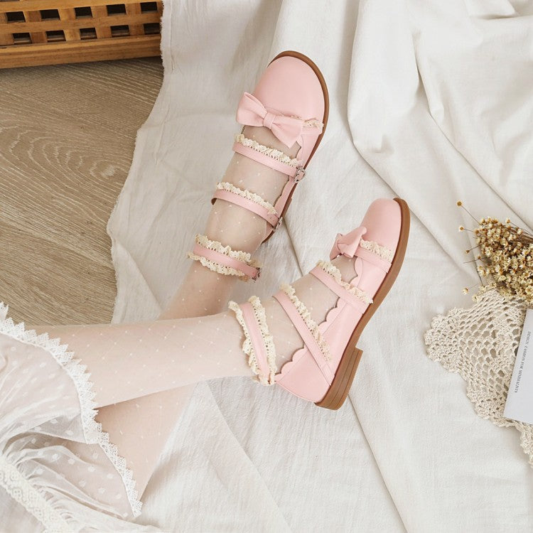 Woman Bowtie Straps Flats Mary Jane Shoes