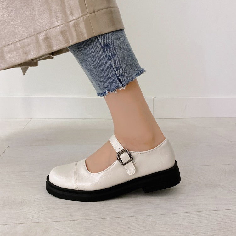 Women Round Toe Ankle Strap Slip on Flats Platform Shoes
