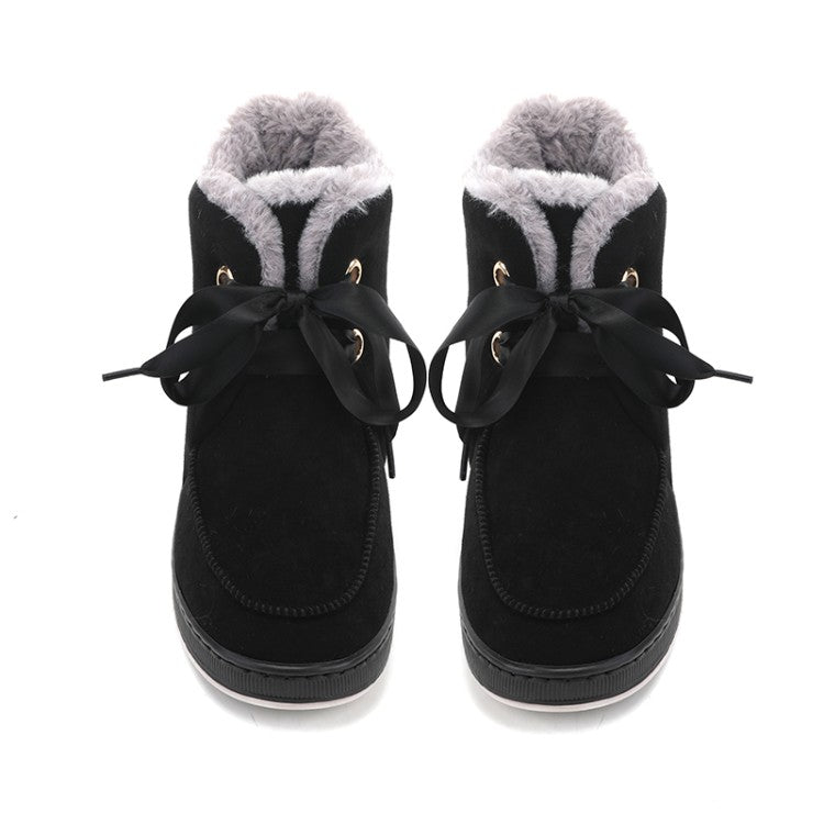 Woman Winter Lace Up Fur Short Snow Boots