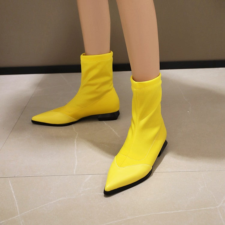 Woman Pointed Toe Low Heel Mid Calf Boots