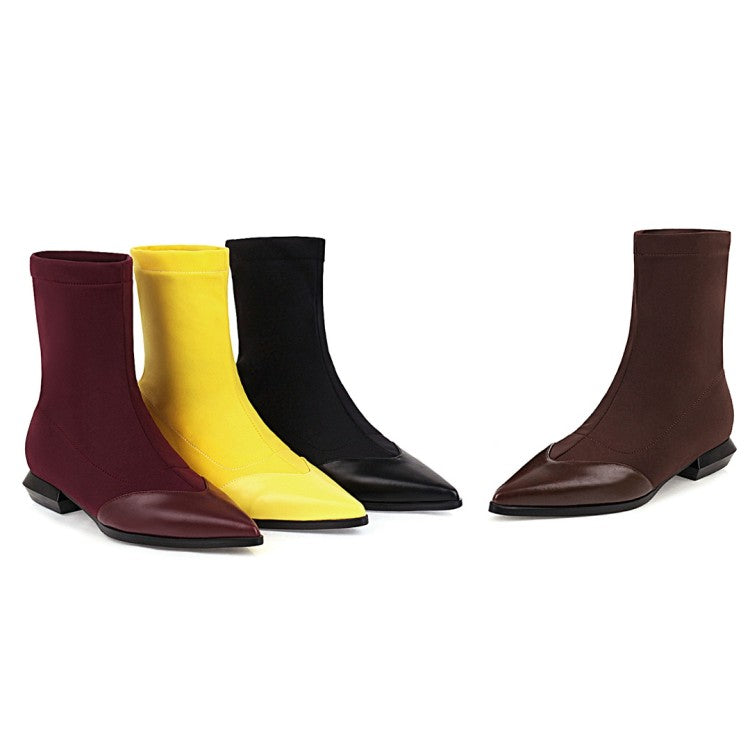 Woman Pointed Toe Low Heel Mid Calf Boots