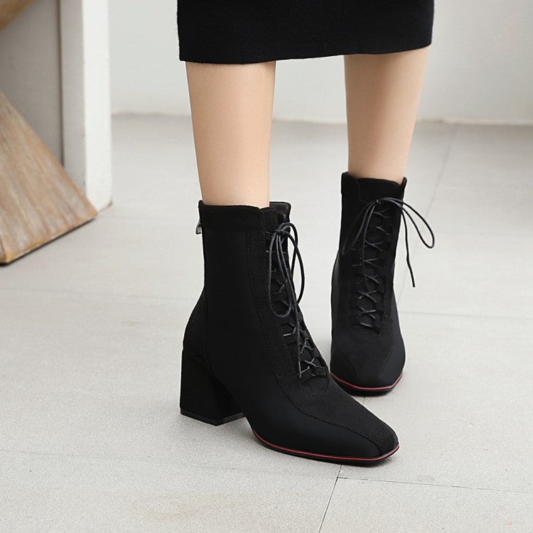 Woman Lace Up High Heels Short Boots