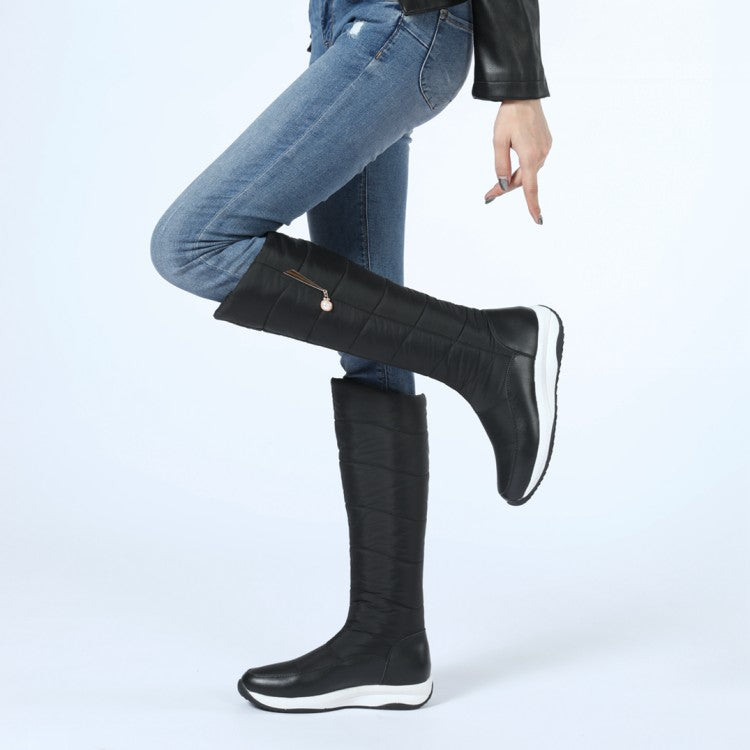 Women Waterproof Pearl Wedge Heels Down Tall Boots for Winter