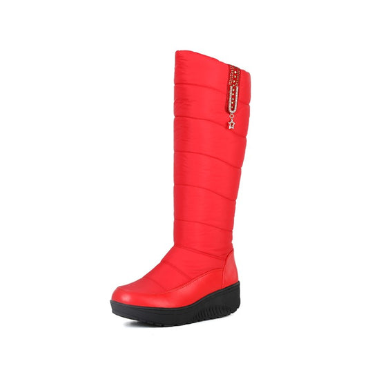 Women Rhinestone Wedge Heel Winter Down Tall Boots