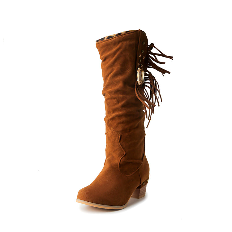 Women Rhinestore Tassel Knee High Boots