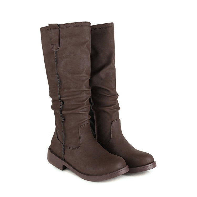 Woman Round Toe Low Heels Knee High Boots