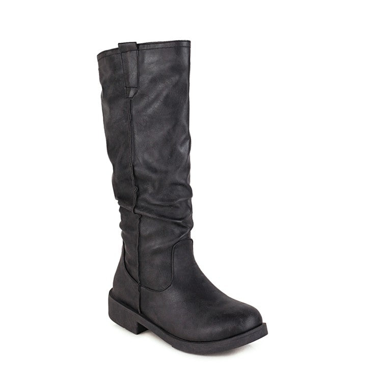 Woman Round Toe Low Heels Knee High Boots