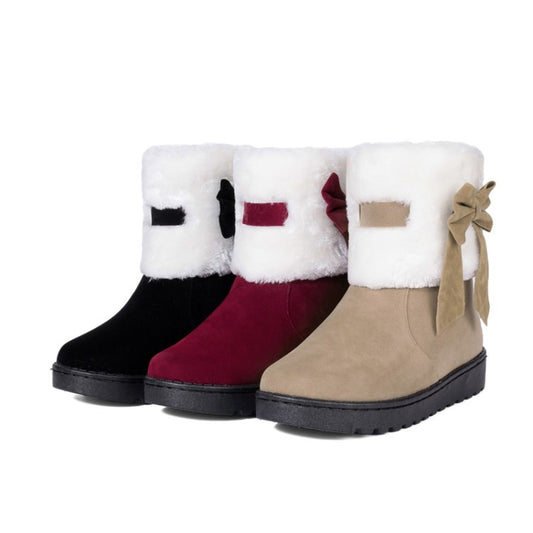 Woman Winter Fur Bow Short Snow Boots