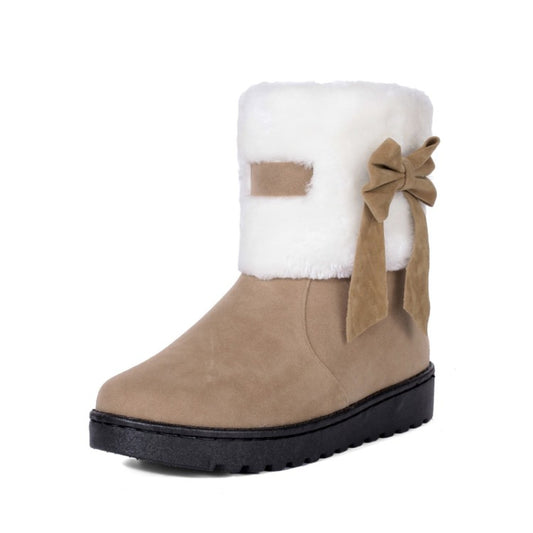 Woman Winter Fur Bow Short Snow Boots