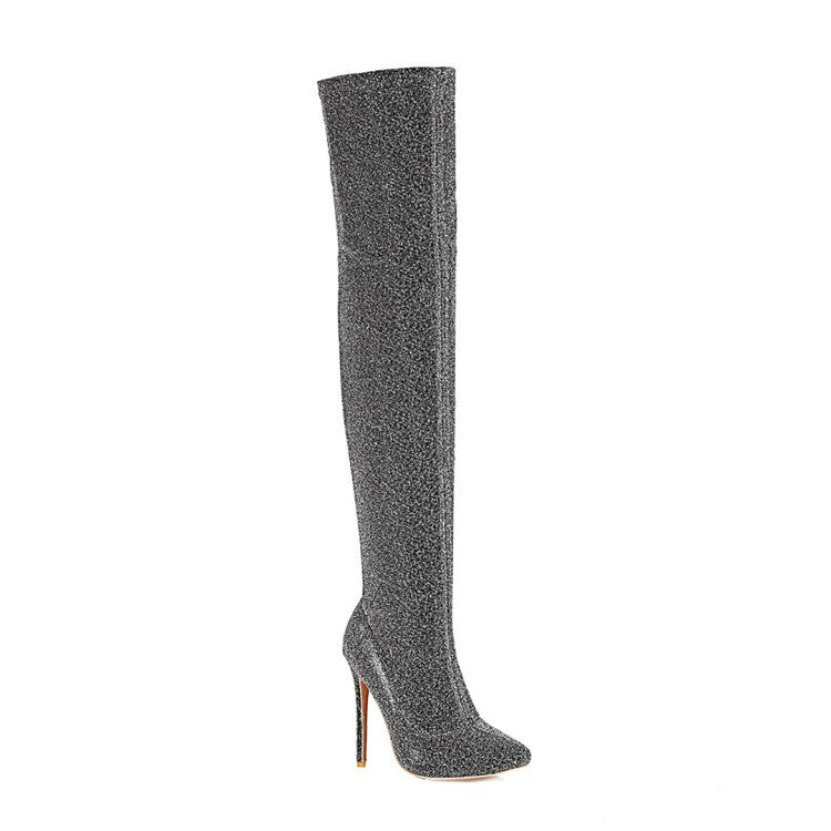 Woman Pointed Toe Side Zippers Stiletto High Heel Over the Knee Boots