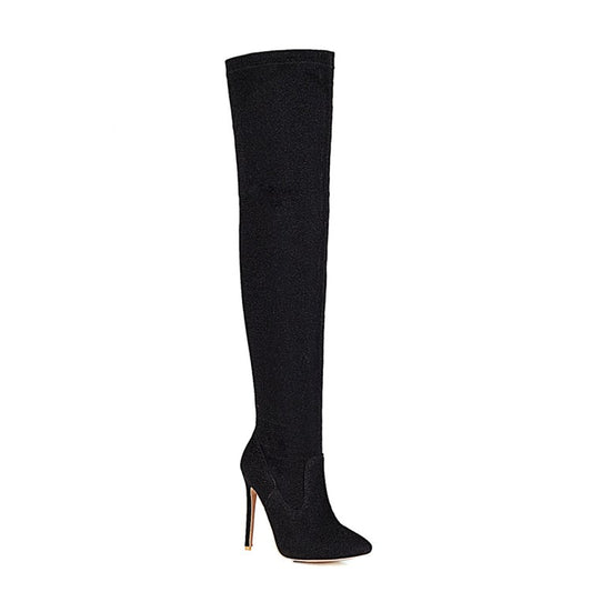 Woman Pointed Toe Side Zippers Stiletto Heel Over the Knee Boots