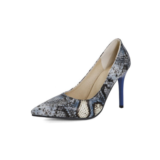 Women Snake Printed Pointed Toe Stiletto Heel High Heels Pumps Shoes