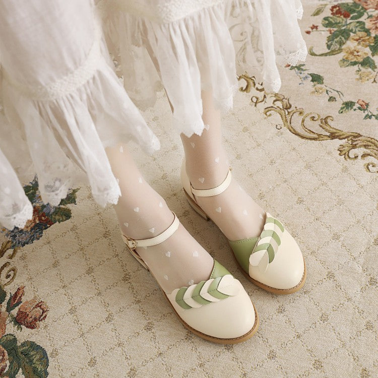 Woman Lolita Leaves Hollow Out Round Toe Flat Sandals