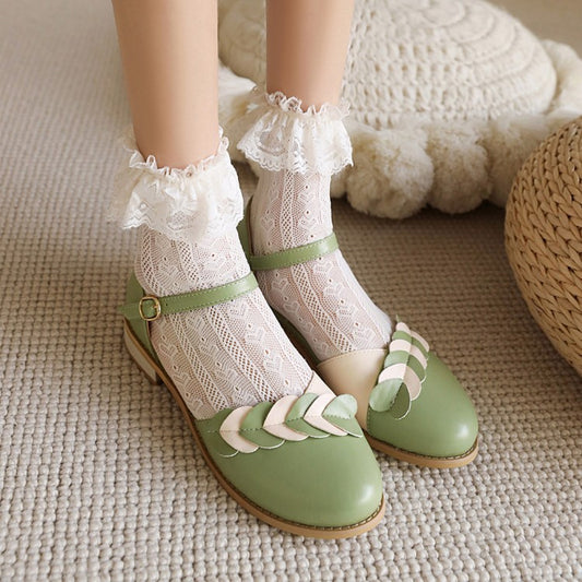Woman Lolita Leaves Hollow Out Round Toe Flat Sandals