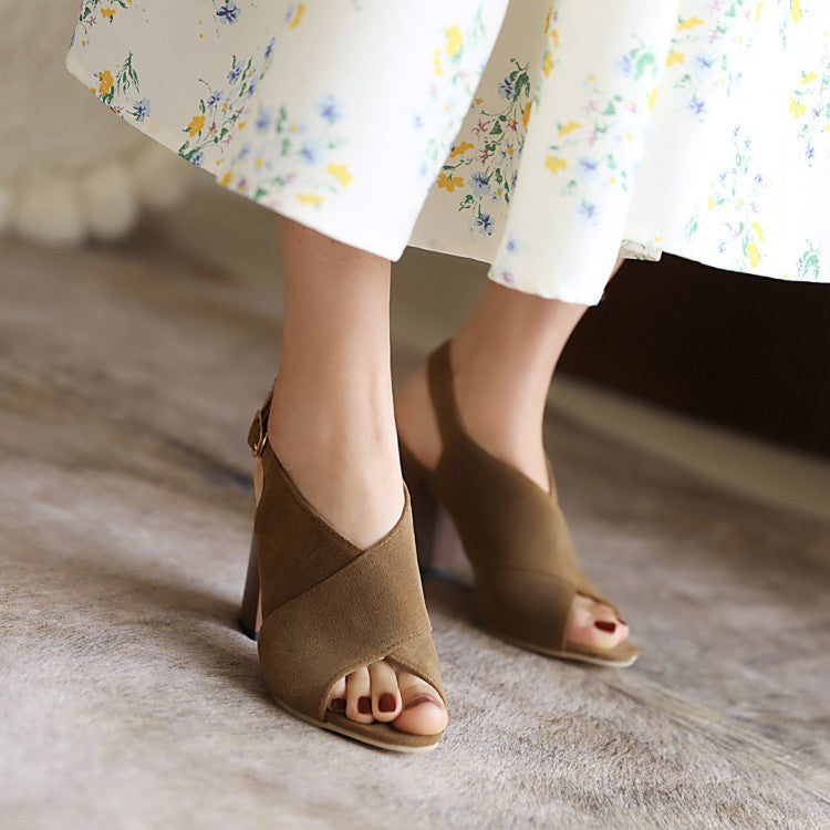 Woman Peep Toe High Heeled Block Heels Sandals