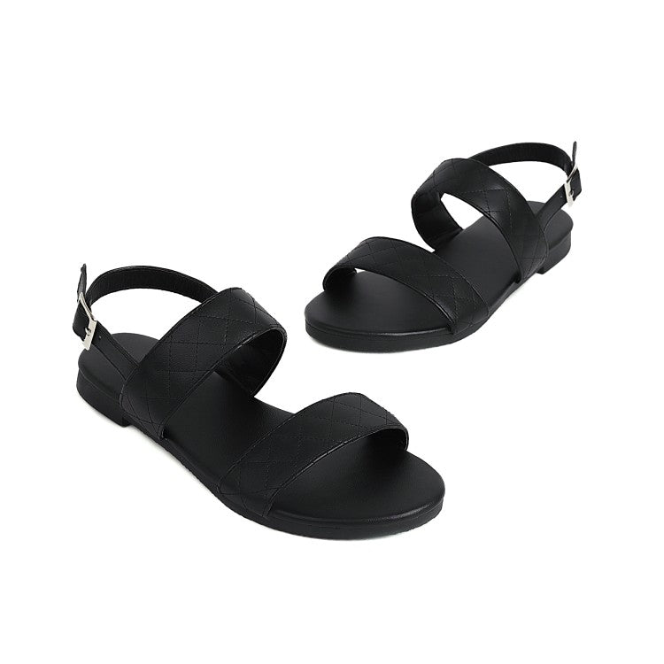 Women Solid Color Soft Leather Flat Sandals