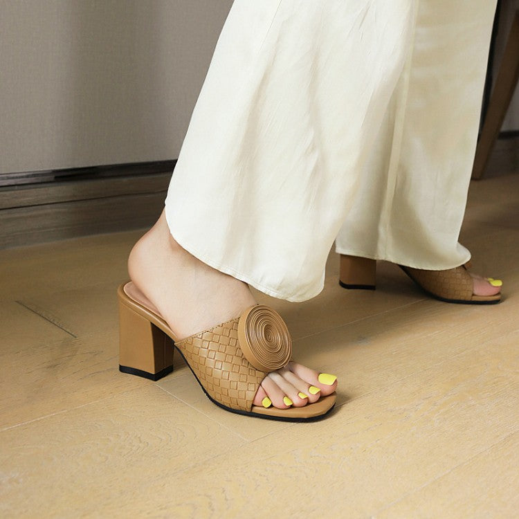 Woman Woven Block Heel Sandals