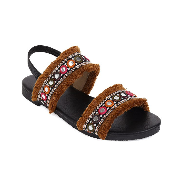 Women Bohemia Tassel Round Toe Flat Sandals