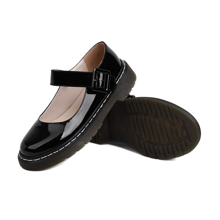 Women Patent Leather Mary Jane Pumps Flats Shoes