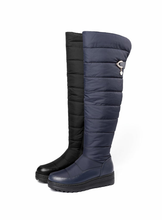 Women Waterproof Rhinestones Wedge Heels Down Tall Boots for Winter