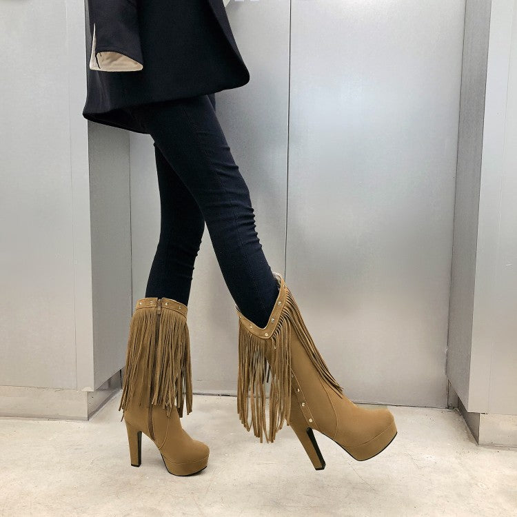 Woman Tassel Platform High Heel Short Boots