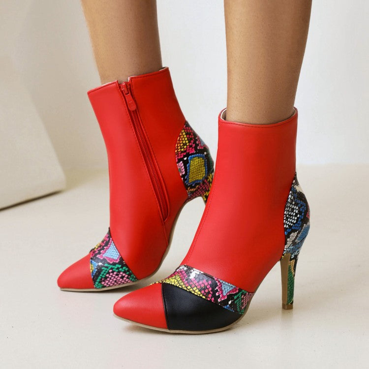 Woman Snake-printed Stiletto High Heel Short Boots