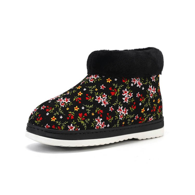 Woman Winter Flower Prined Short Snow Boots
