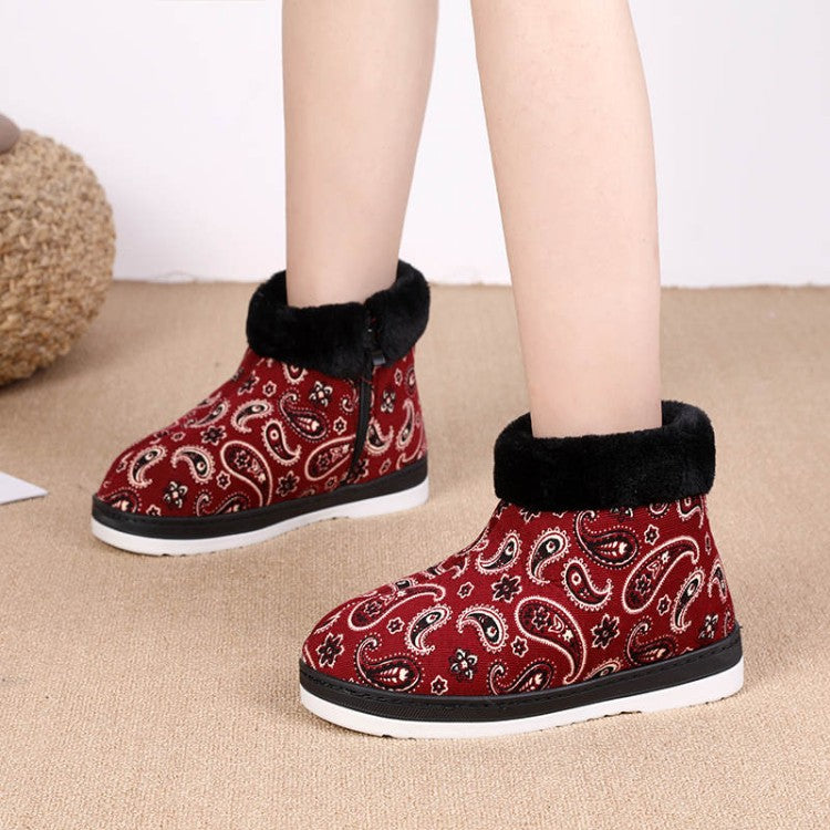 Woman Winter Flower Prined Short Snow Boots