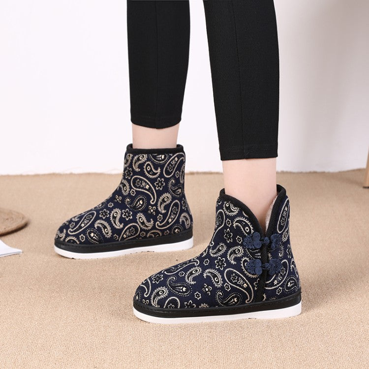 Woman Winter Floral Printed Short Snow Boots