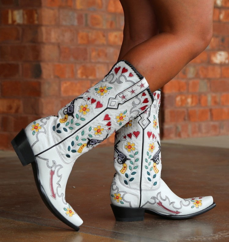 Women Ethnic Embroidery Puppy Heel Cowboy Mid Calf Boots
