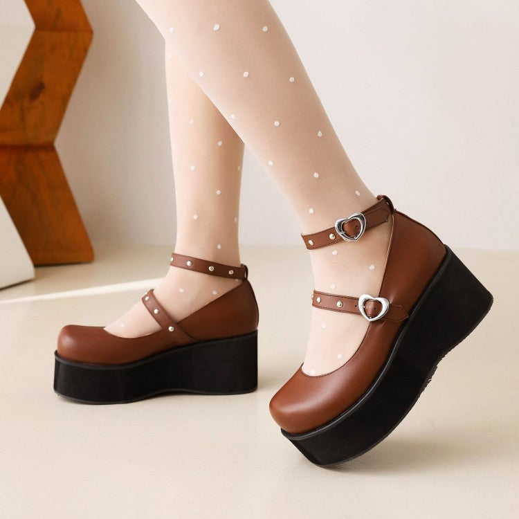 Women Lolita Round Toe Ankle Strap Platform Flats Shoes