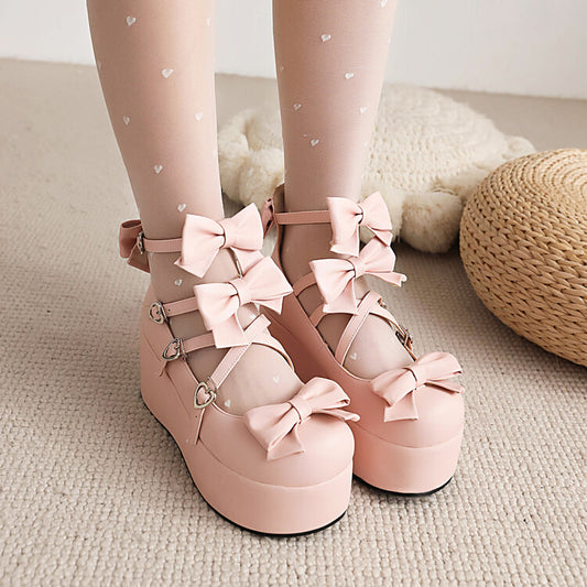 Women Lolita Bowtie Platform Flat Shoes