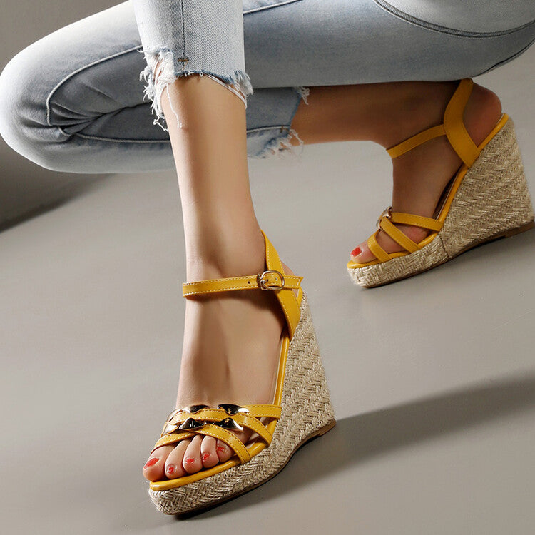 Women Woven Ankle Strap Wedge Heel Platform Sandals